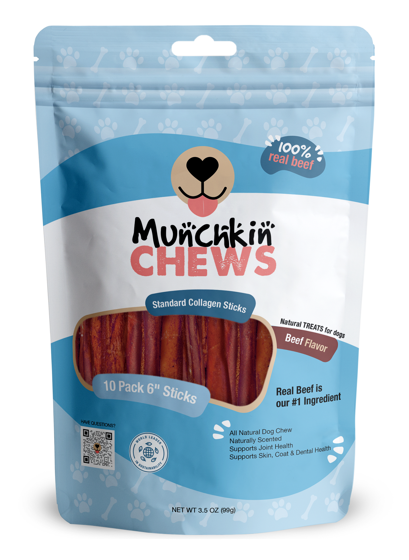 Collagen Sticks 10 Pack - Palitos de Colágeno Munchkin Chews - Peanut Butter 6" Standard