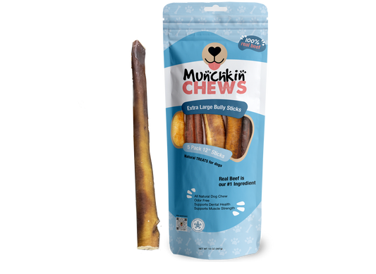 Munchkin Chews - 12" Extra Large Bully Sticks para Perros Pack de 5 unidades - 14 Oz (396g)