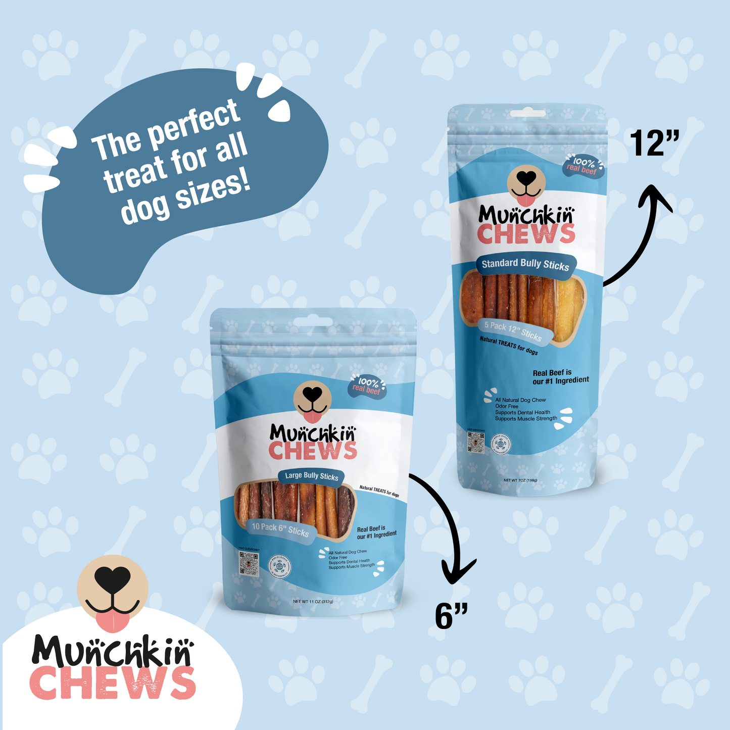 Munchkin Chews - 6" Standard Bully Sticks para Perros Pack de 10 unidades - 7 Oz (198g)