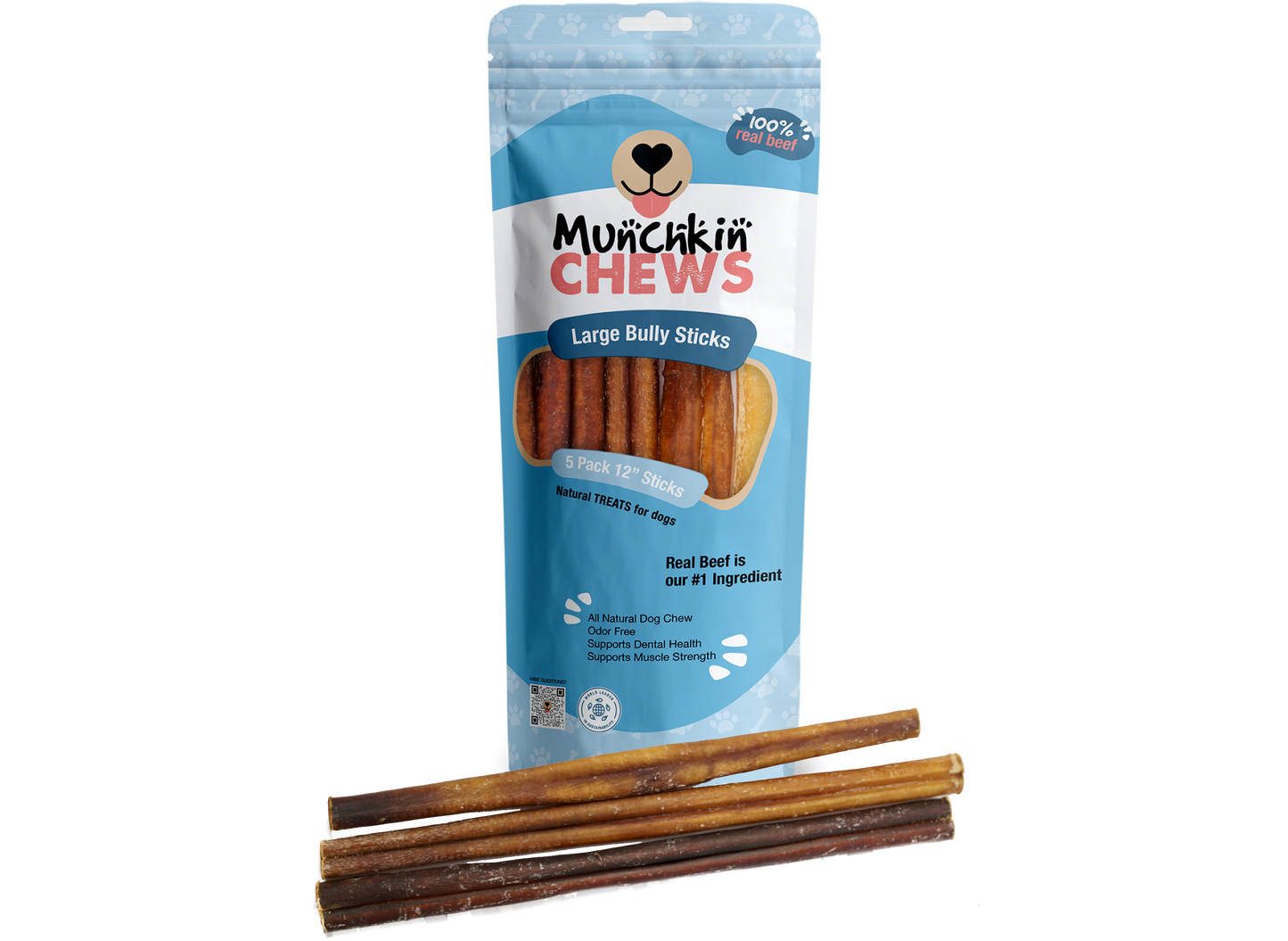 Munchkin Chews- 12" Large Bully Sticks para Perros Pack de 5 unidades - 11 Oz (311g)