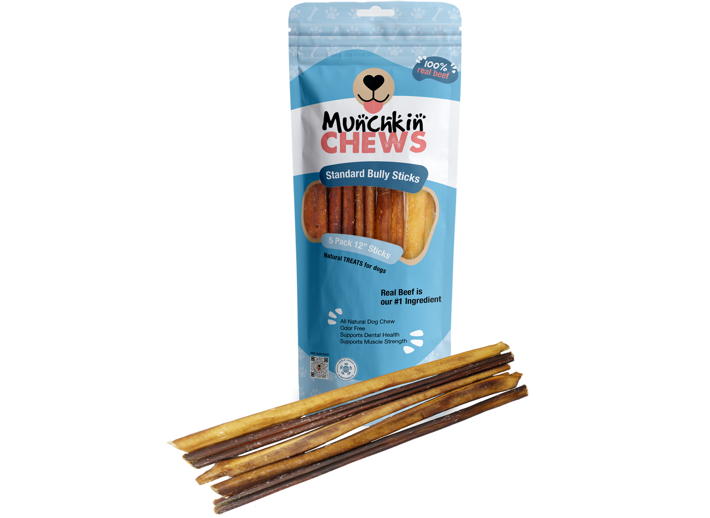 Munchkin Chews - 12" Standard Bully Sticks para Perros Pack de 5 unidades - 7 Oz (198g)