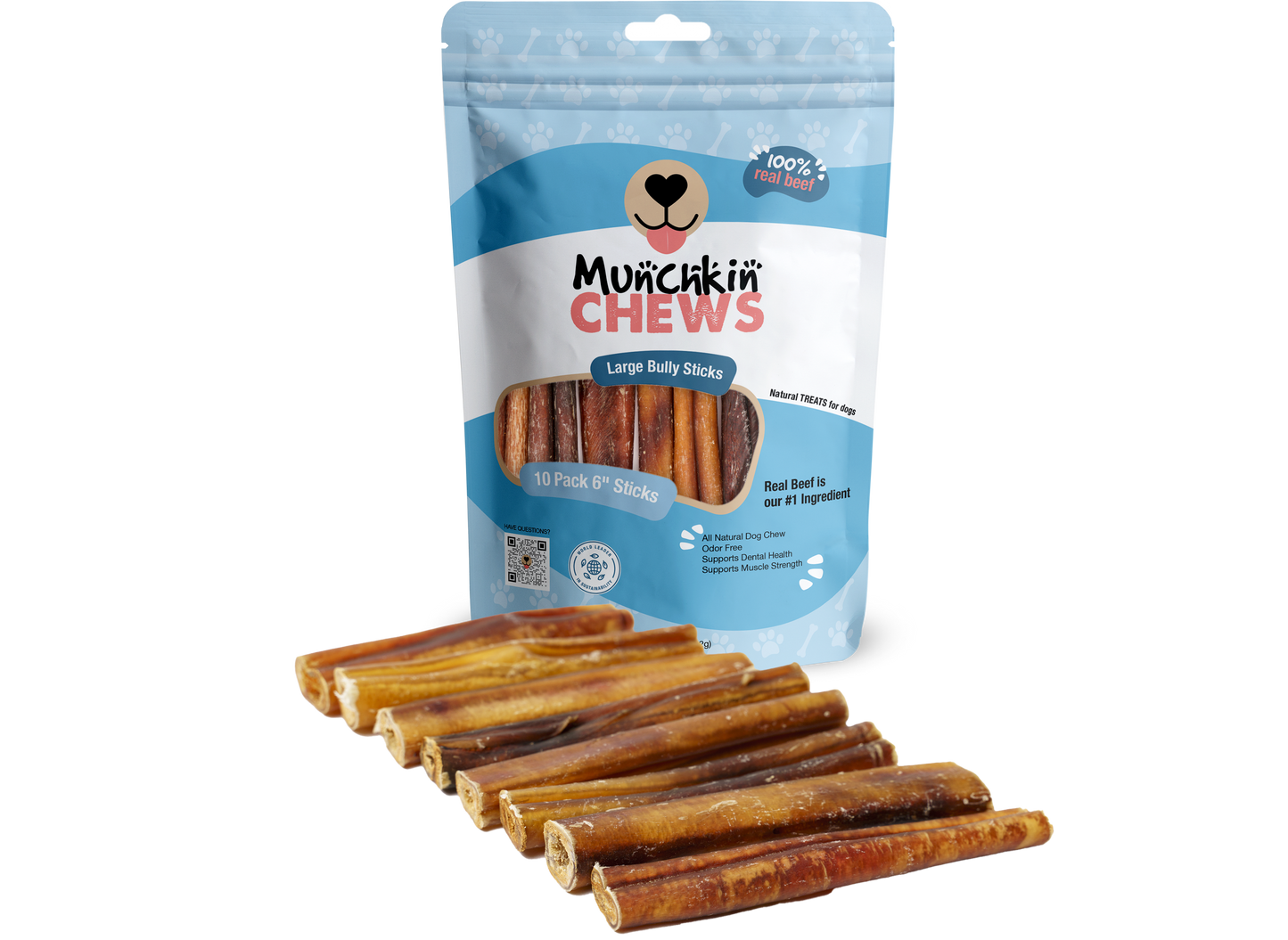 Munchkin Chews - 6" Large Bully Sticks para Perros Pack de 10 unidades - 11 Oz (311g)