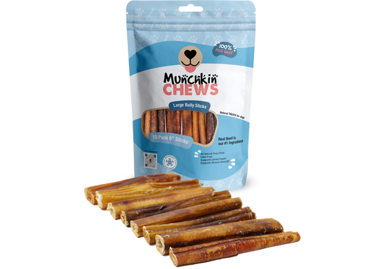 Munchkin Chews - 6" Large Bully Sticks para Perros Pack de 10 unidades - 11 Oz (311g)