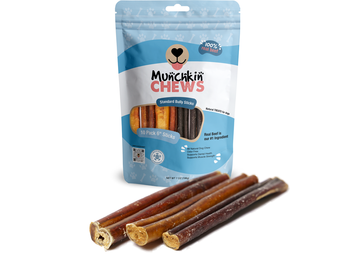 Munchkin Chews - 6" Standard Bully Sticks para Perros Pack de 10 unidades - 7 Oz (198g)