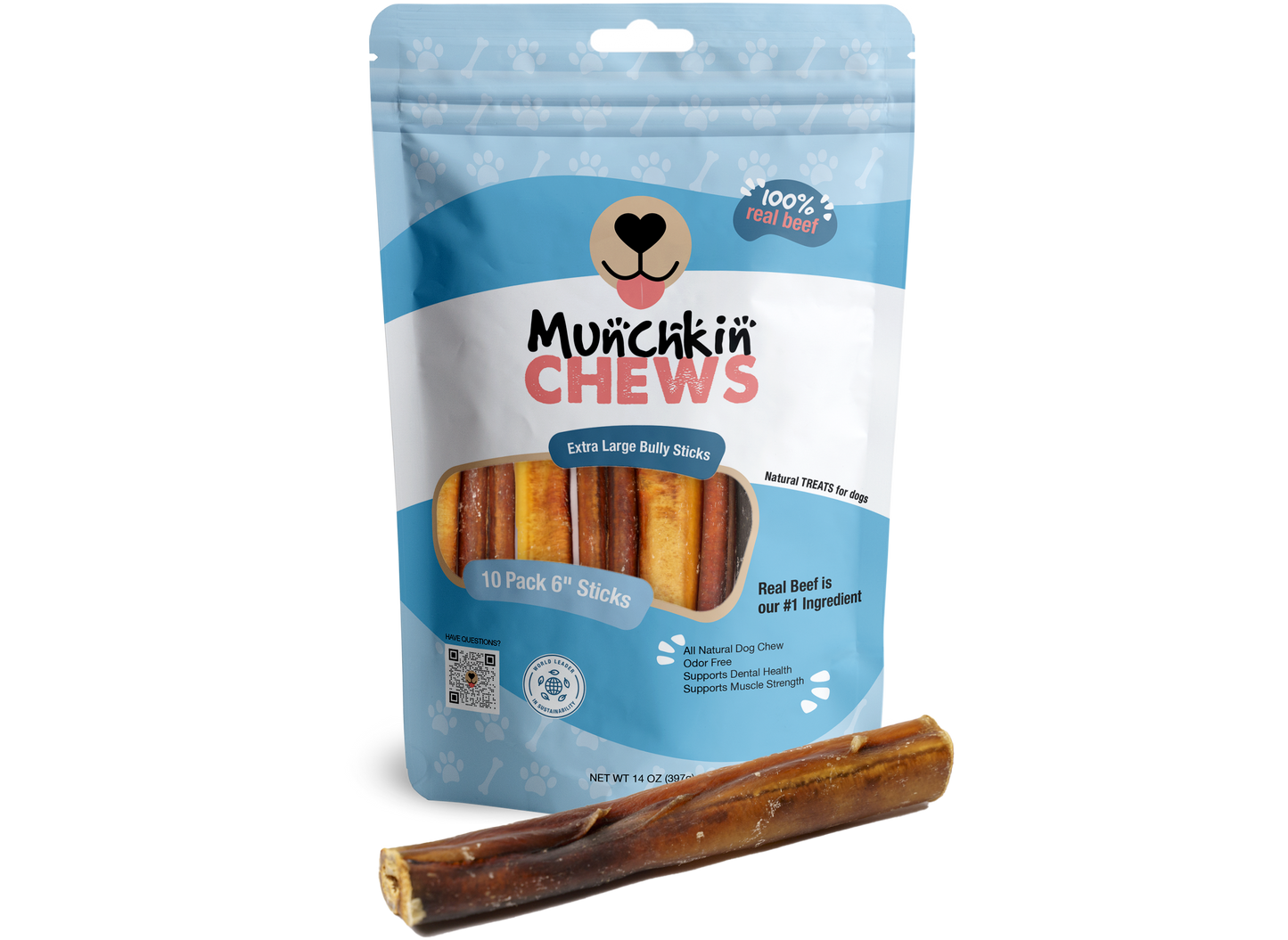 Munchkin Chews - 6" Extra Large Bully Sticks para Perros Pack de 10 unidades - 14 Oz (396g)