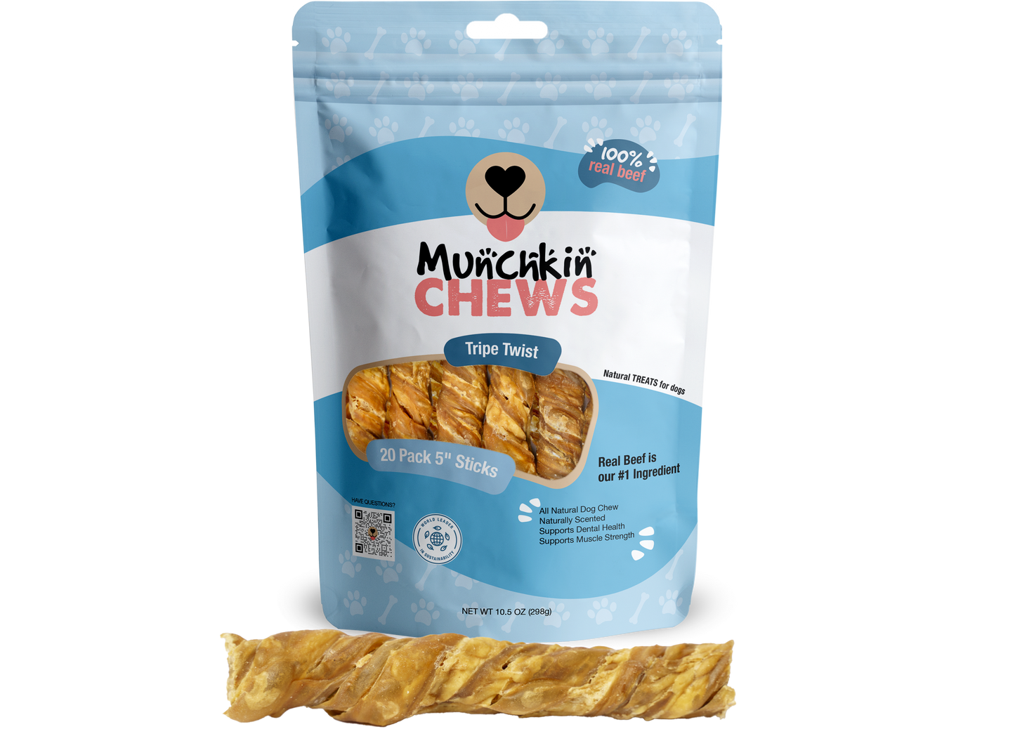 Munchkin Chews - 5" Beef Tripe Twist Pack de 20 Unidades