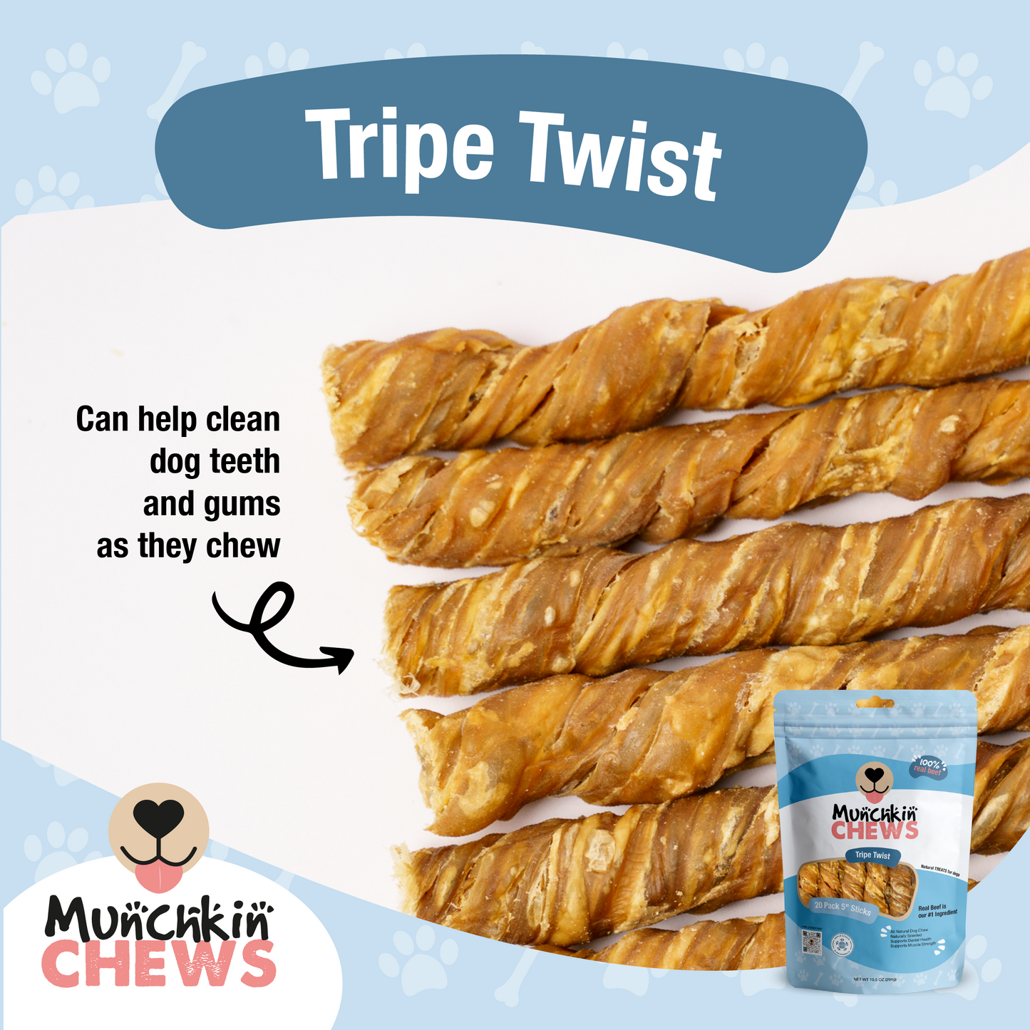 Munchkin Chews - 5" Beef Tripe Twist Pack de 20 Unidades